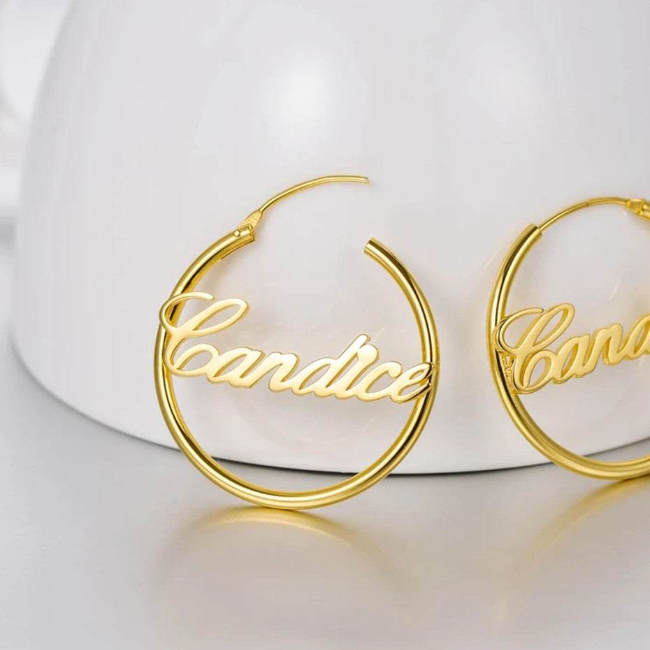 Custom Hoop Earrings Name Letter Stainless Steel Gold Color - P12 Hub Europe