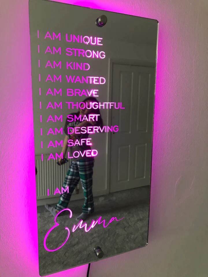 Personalized Name Mirror Light For Bedroom LED Light Up Mirror For Wall Custom Photo Christmas Valentine's Day Wedding Gifts - P12 Hub Europe
