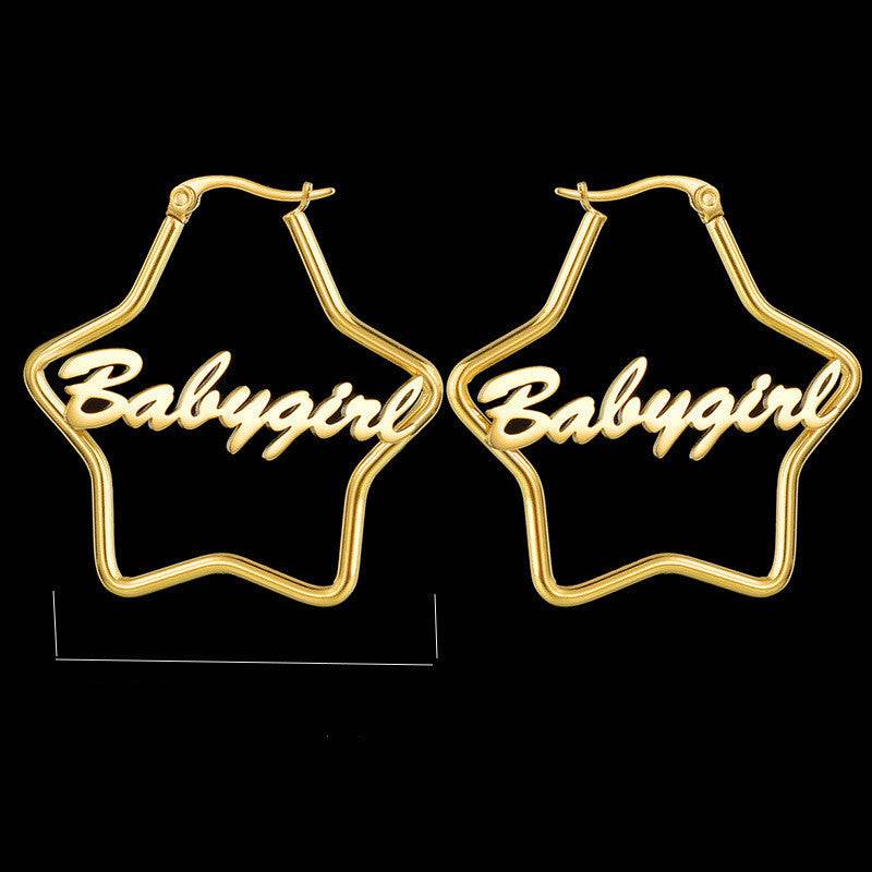 Custom Hoop Earrings Name Letter Stainless Steel Gold Color - P12 Hub Europe