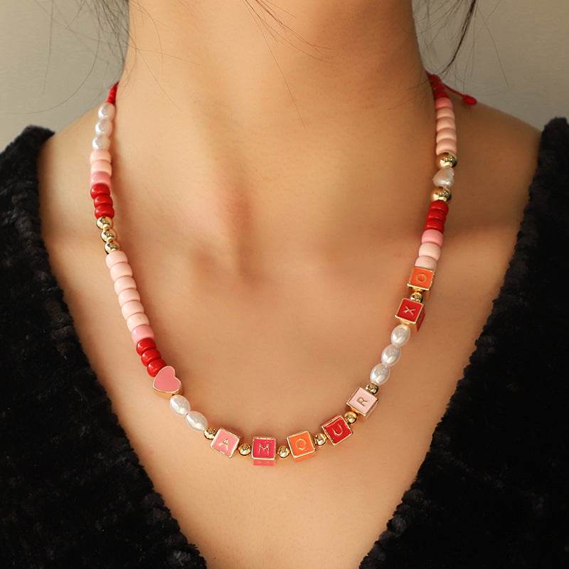 Colorful Beaded Necklace Original Design Square English Combination Bracelet Suit - P12 Hub Europe
