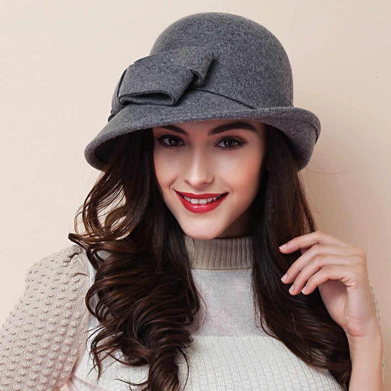 Women's French-style Elegant Retro Woolen Bowler Hat Curling Bow - P12 Hub Europe
