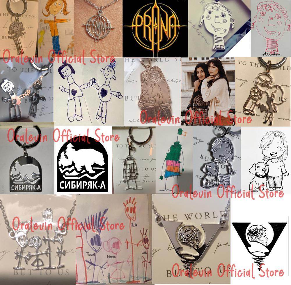 Custom Kids Drawing Painting Necklace Stainless Stee Personalized Children Artwork Pendant For Kids Mom Family Jewelry Gifts - P12 Hub Europe