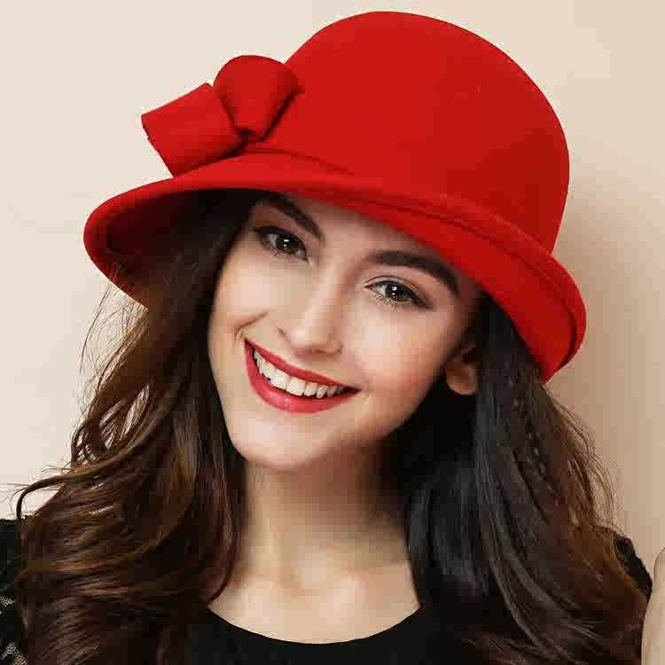Women's French-style Elegant Retro Woolen Bowler Hat Curling Bow - P12 Hub Europe