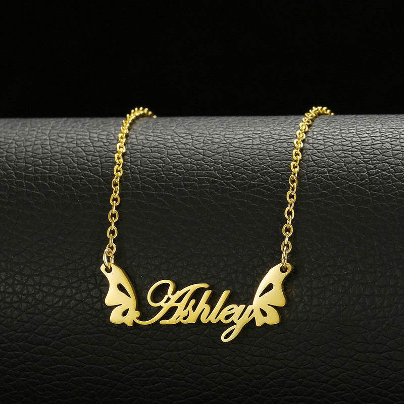 Stainless Steel Customized Various Sign Name Necklace Custom Butterfly Heart Nameplate For Women Girls Christmas Gift - P12 Hub Europe