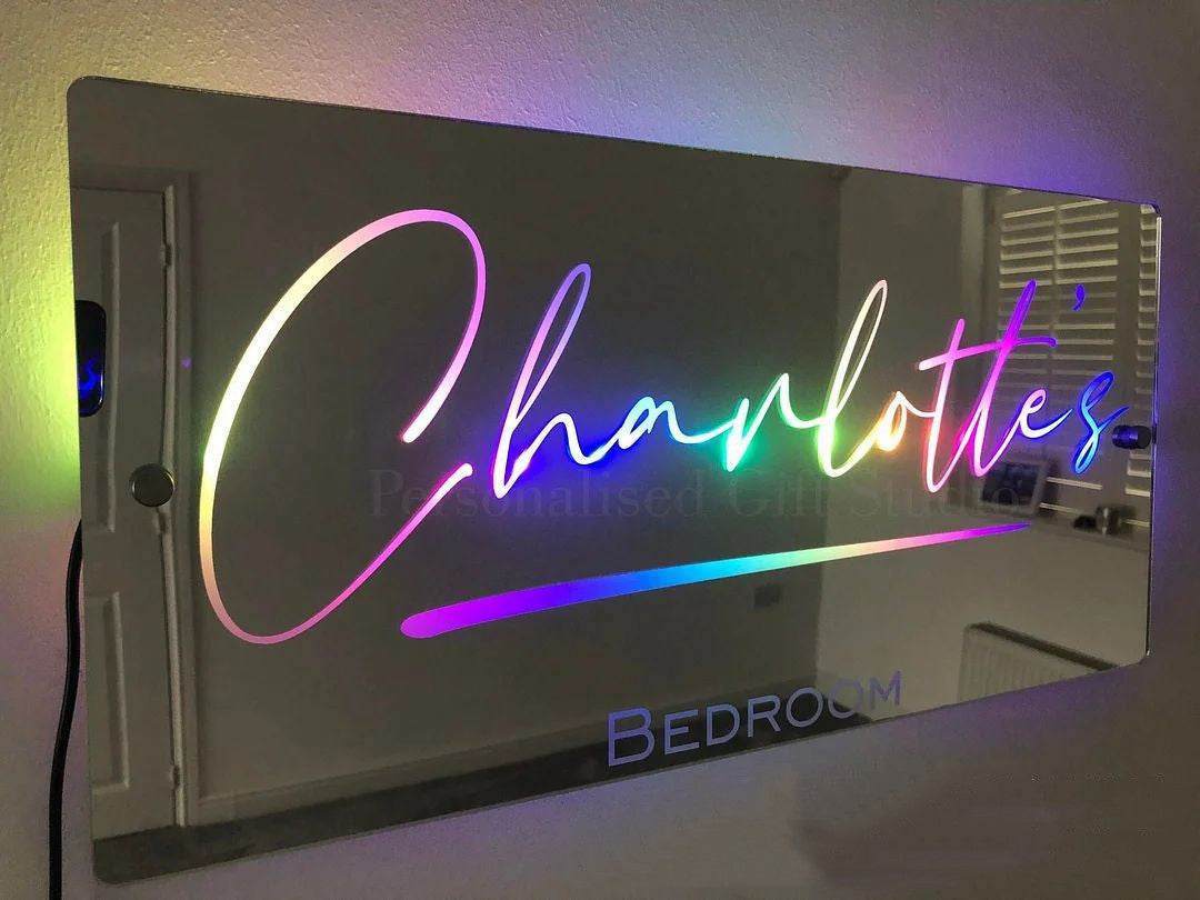 Personalized Name Mirror Light For Bedroom LED Light Up Mirror For Wall Custom Photo Christmas Valentine's Day Wedding Gifts - P12 Hub Europe