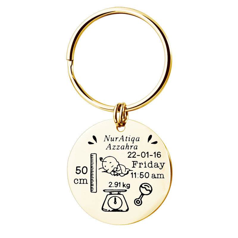 Stainless Steel Round Key Baby Birth Keychain - P12 Hub Europe