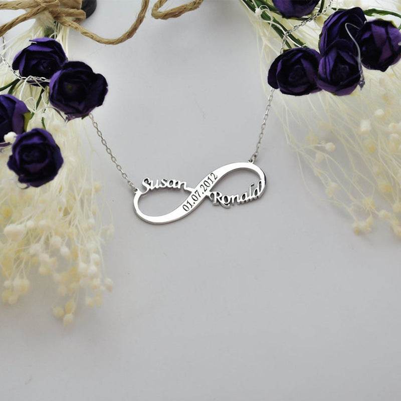 Personalized Jewelry Custom Double Name Date Infinity Bracelet Rose Gold Infinity Nameplate Bracelets Stainless Steel Hand Chain - P12 Hub Europe