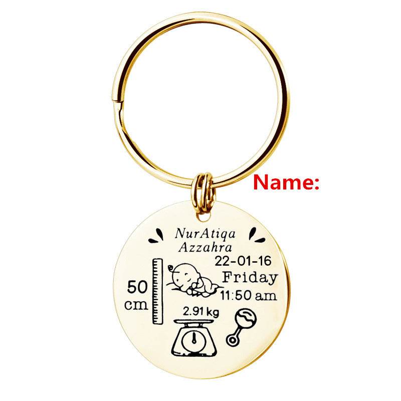 Stainless Steel Round Key Baby Birth Keychain - P12 Hub Europe