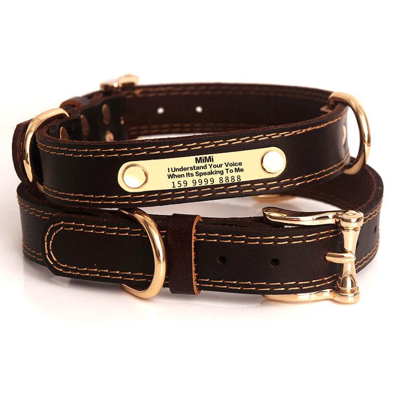 Genuine Leather Dog Collars with Engraved Nameplate - P12 Hub Europe