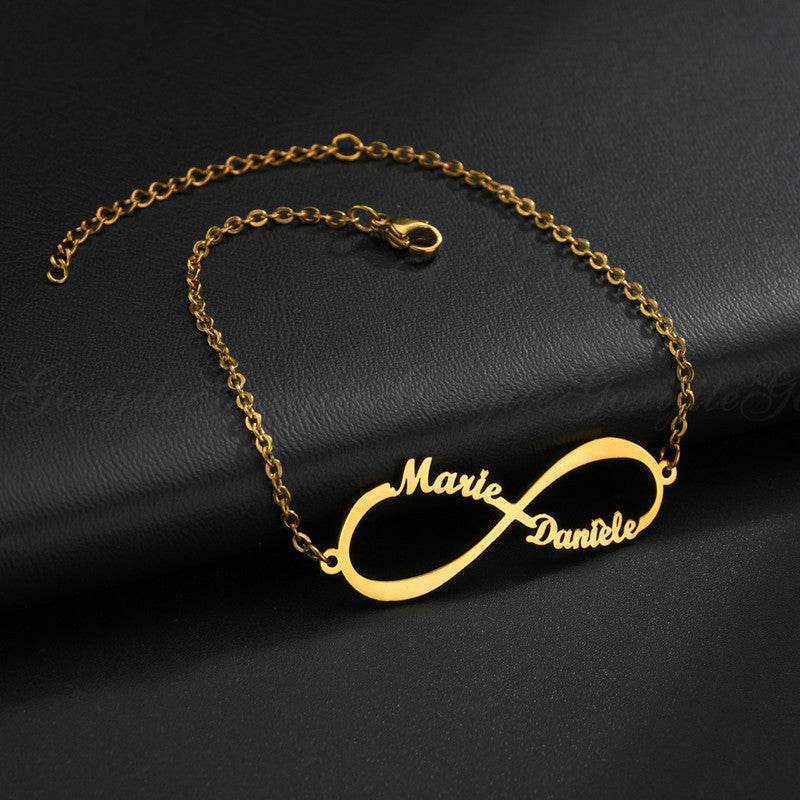 Personalized Jewelry Custom Double Name Date Infinity Bracelet Rose Gold Infinity Nameplate Bracelets Stainless Steel Hand Chain - P12 Hub Europe