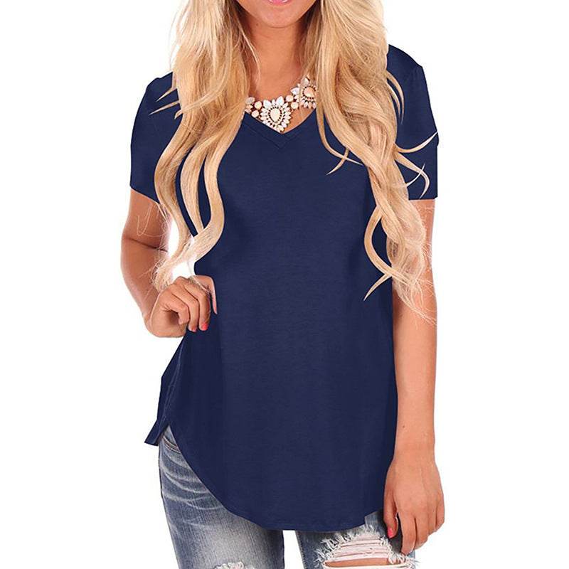 V-neck Knitted Solid Color Top Plus Size Loose Short Sleeve - P12 Hub Europe