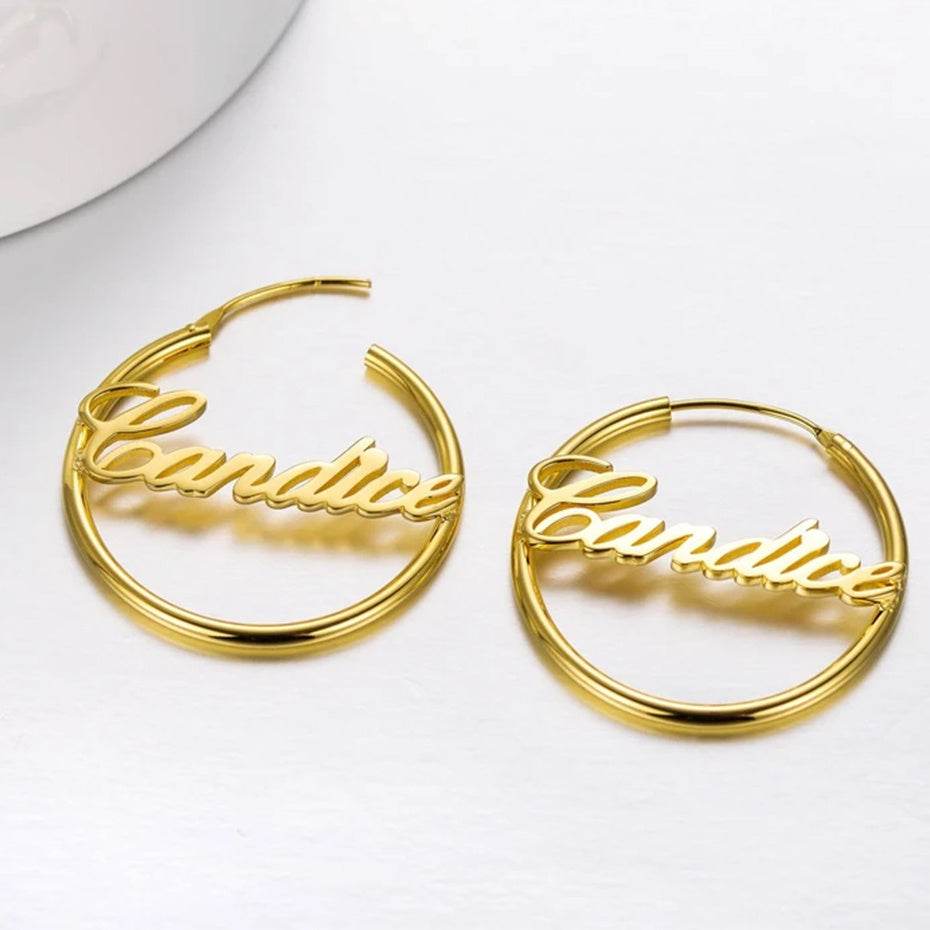 Custom Hoop Earrings Name Letter Stainless Steel Gold Color - P12 Hub Europe