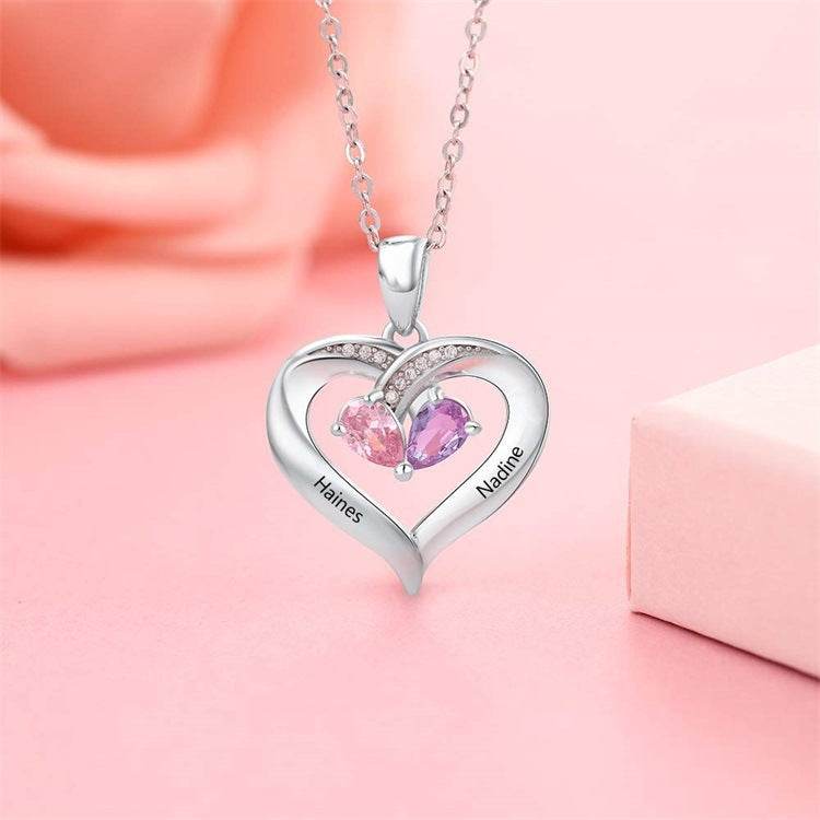 Gemstone necklace female heart-shaped couple custom lettering pendant gift - P12 Hub Europe