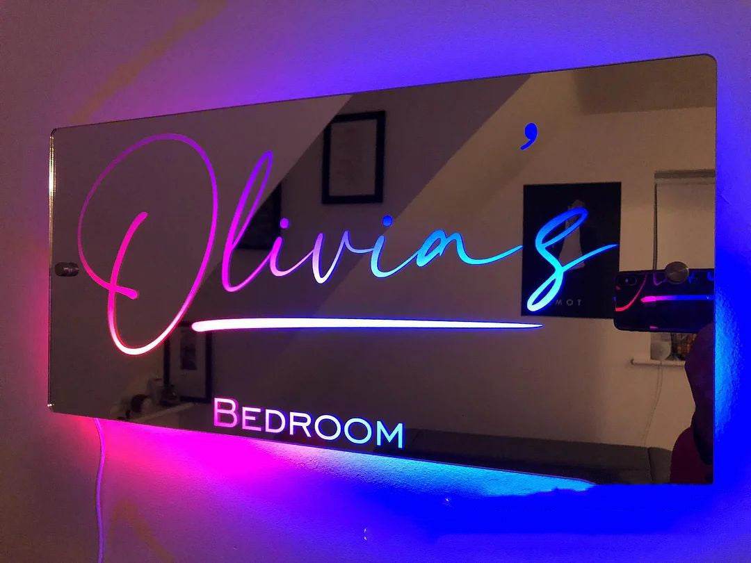 Personalized Name Mirror Light For Bedroom LED Light Up Mirror For Wall Custom Photo Christmas Valentine's Day Wedding Gifts - P12 Hub Europe