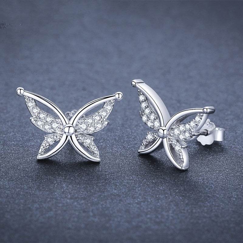 Personality All-Match Full Rhinestone Zircon Butterfly Copper-plated Stud Earrings - P12 Hub Europe