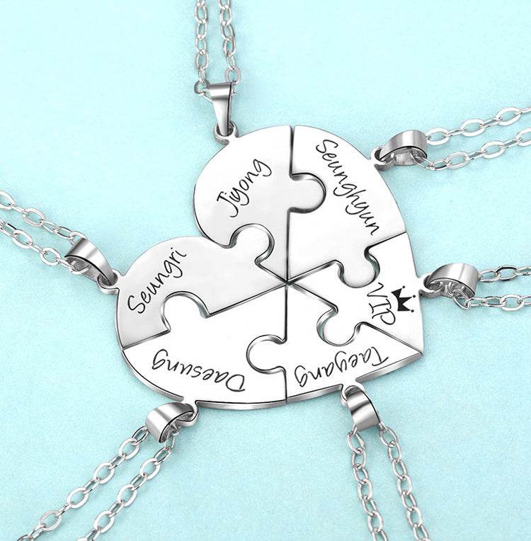 Engraved S925 Silver Jigsaw Puzzle Breakable Heart Pendant Necklaces for Couples, Friends & Family - P12 Hub Europe