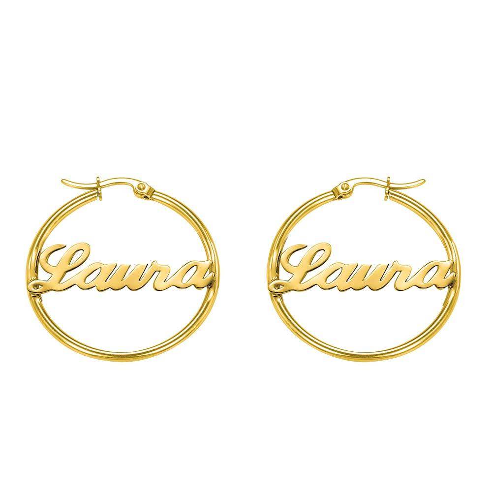 Custom Hoop Earrings Name Letter Stainless Steel Gold Color - P12 Hub Europe
