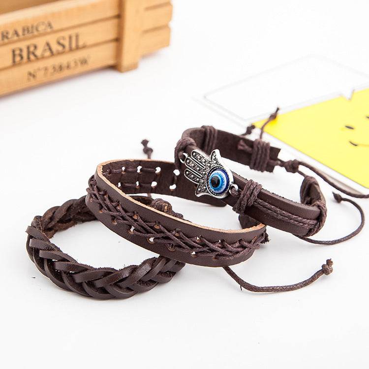 Palm eye leather men's bracelet - P12 Hub Europe