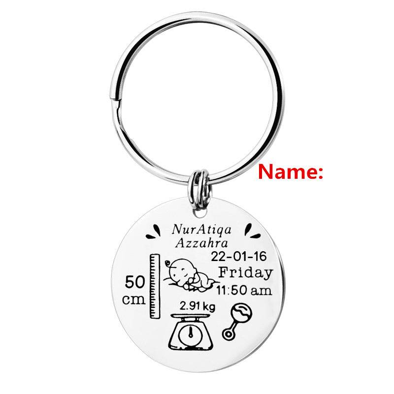Stainless Steel Round Key Baby Birth Keychain - P12 Hub Europe