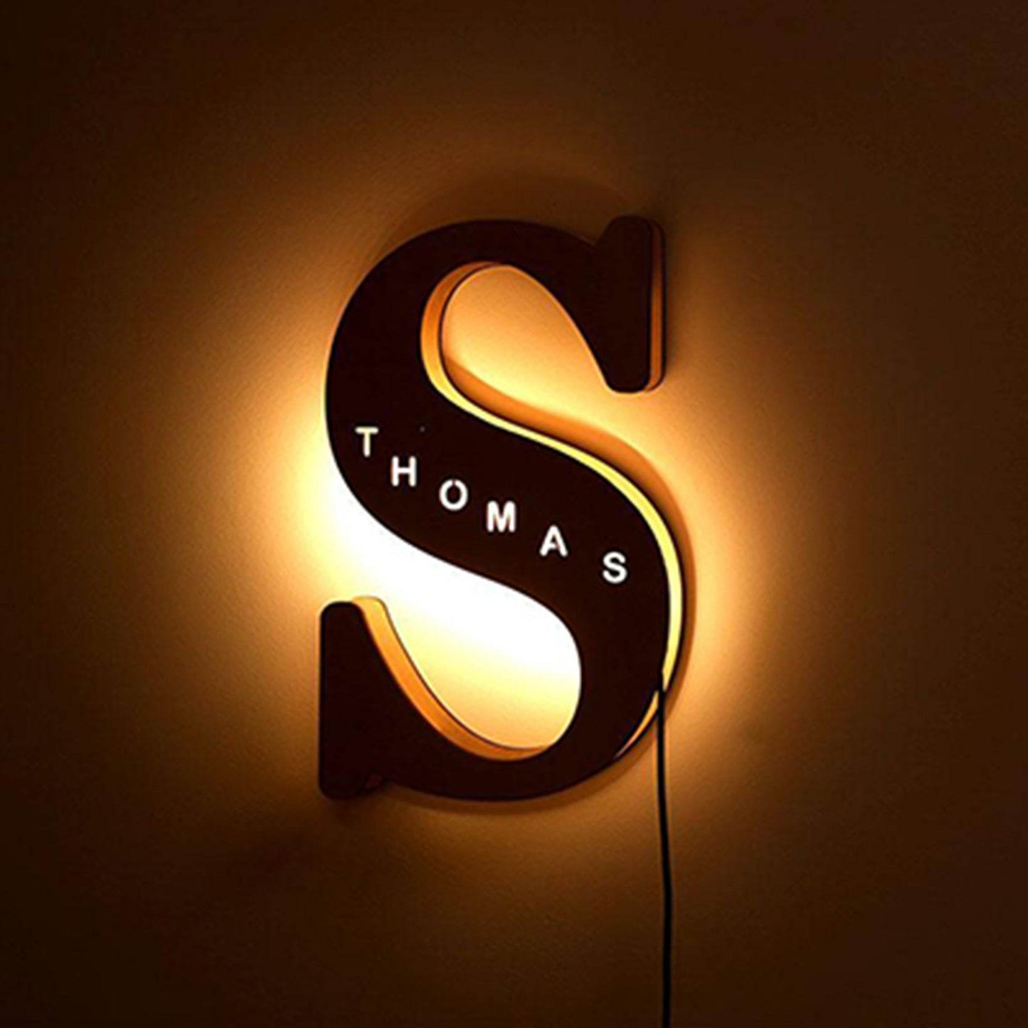 Custom Wooden Engraved USB LED Night Light 24 Letter Bedroom Home Decoration Birthday Gift for Friend Decorative Wall Lamp - P12 Hub Europe