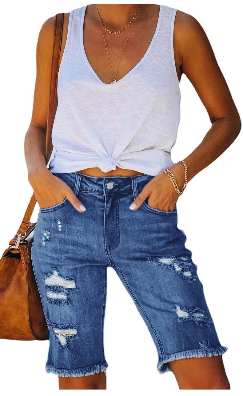 Ripped Tassel Denim Shorts - P12 Hub Europe