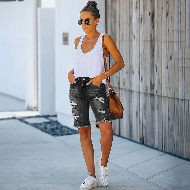 Ripped Tassel Denim Shorts - P12 Hub Europe