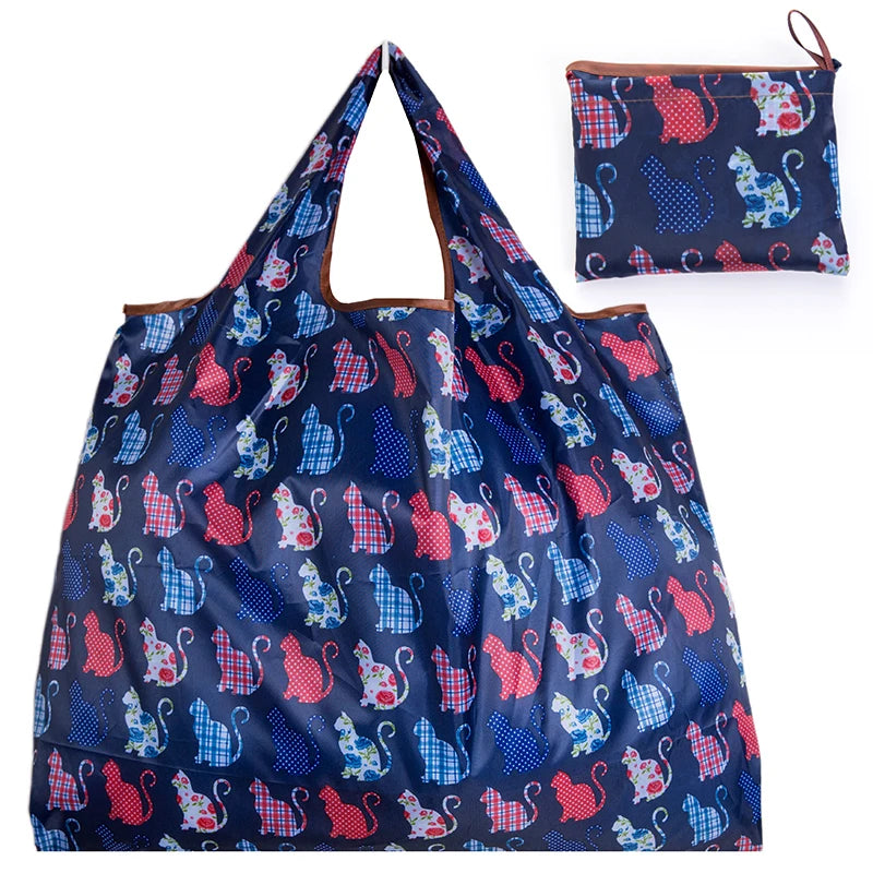 Personal Style Large Tote ECO Reusable Polyester Portable Shoulder Women's Handbags Folding Pouch Shopping Bag Storage