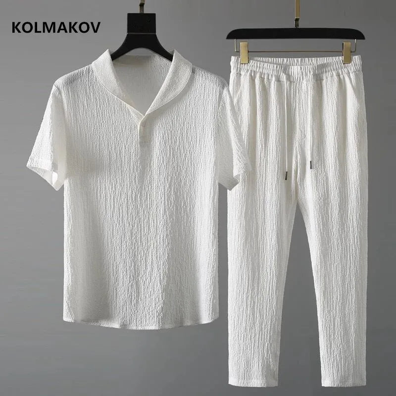 (Shirt + trousers)2025 summer men fashion classic shirt men's business casual fashion shirts men A set of clothes size M-4XL