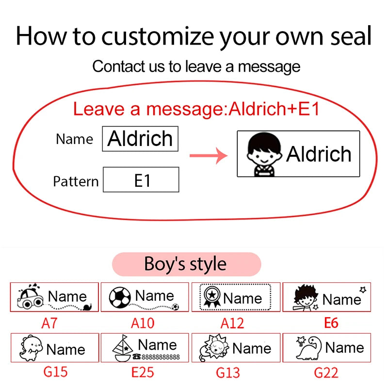 Children's Hang buckle Seal Stamp Toy Baby Student Clothes Chapter Custom Name Word Waterproof Wash Not Faded Customized