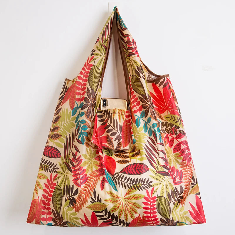 Personal Style Large Tote ECO Reusable Polyester Portable Shoulder Women's Handbags Folding Pouch Shopping Bag Storage