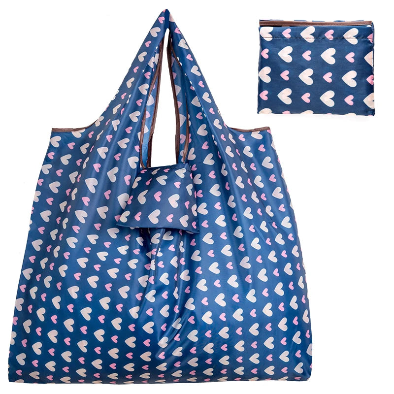 Personal Style Large Tote ECO Reusable Polyester Portable Shoulder Women's Handbags Folding Pouch Shopping Bag Storage