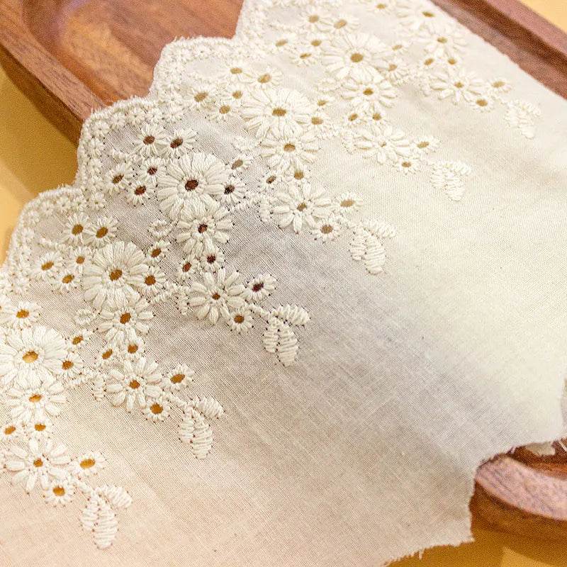 1Y Flower Hollow 11CM Wide Cotton Cloth Lace Trim Fabric Clothes Accessories Cuffs Skirt Hem - P12 Hub Europe