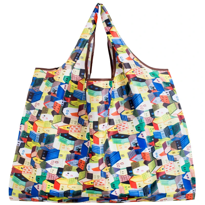 Personal Style Large Tote ECO Reusable Polyester Portable Shoulder Women's Handbags Folding Pouch Shopping Bag Storage
