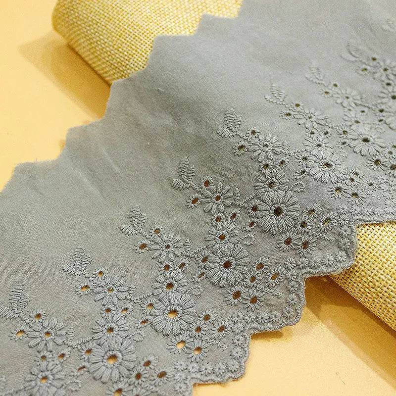 1Y Flower Hollow 11CM Wide Cotton Cloth Lace Trim Fabric Clothes Accessories Cuffs Skirt Hem - P12 Hub Europe