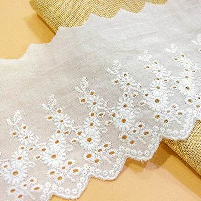 1Y Flower Hollow 11CM Wide Cotton Cloth Lace Trim Fabric Clothes Accessories Cuffs Skirt Hem - P12 Hub Europe