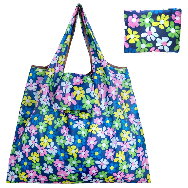 Personal Style Large Tote ECO Reusable Polyester Portable Shoulder Women's Handbags Folding Pouch Shopping Bag Storage