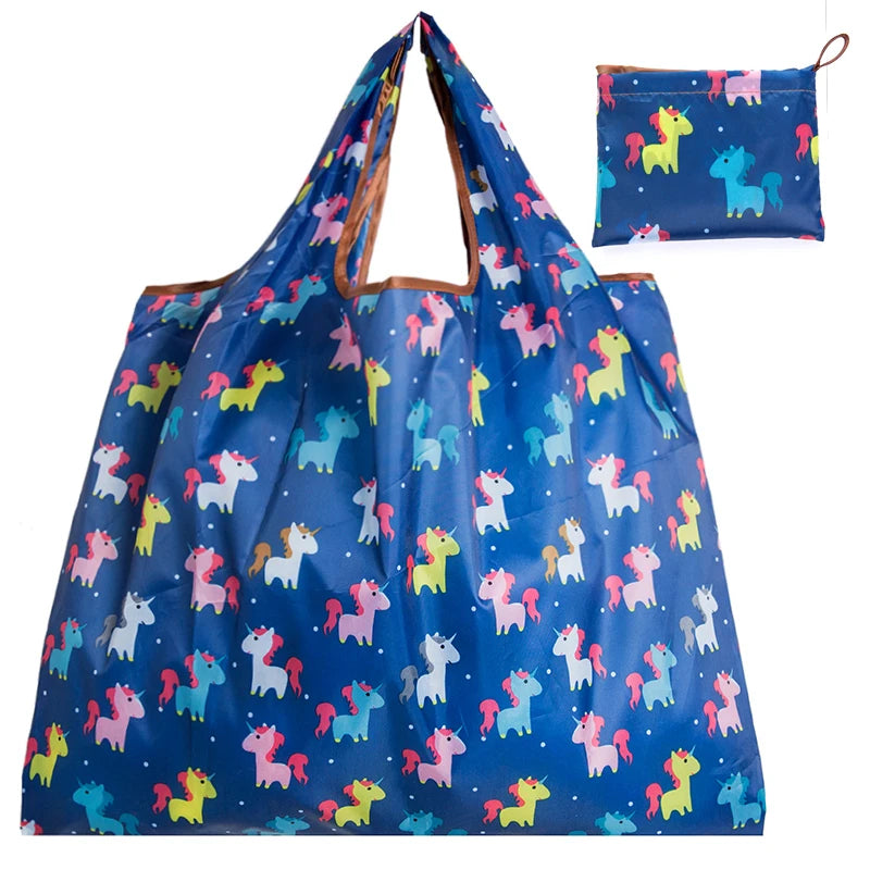 Personal Style Large Tote ECO Reusable Polyester Portable Shoulder Women's Handbags Folding Pouch Shopping Bag Storage