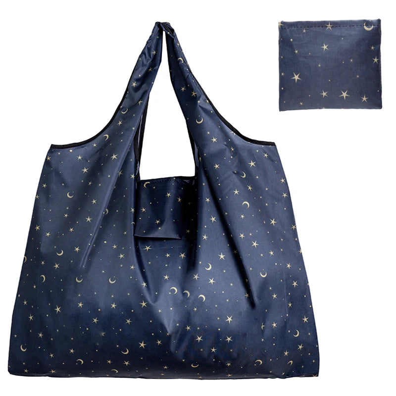 Personal Style Large Tote ECO Reusable Polyester Portable Shoulder Women's Handbags Folding Pouch Shopping Bag Storage