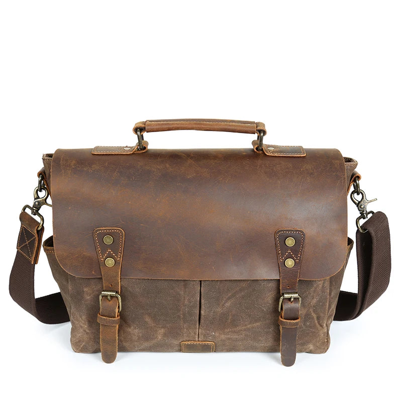 waterproof padded waxed canvas bags personalized stylish case satchel vintage messenger bag for men