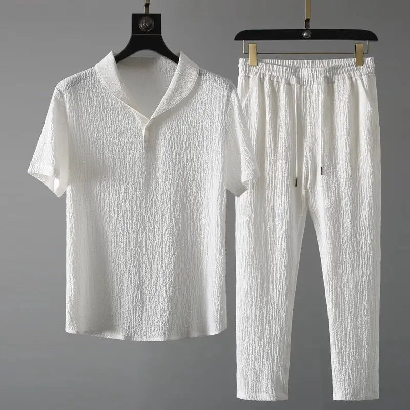 (Shirt + trousers)2025 summer men fashion classic shirt men's business casual fashion shirts men A set of clothes size M-4XL