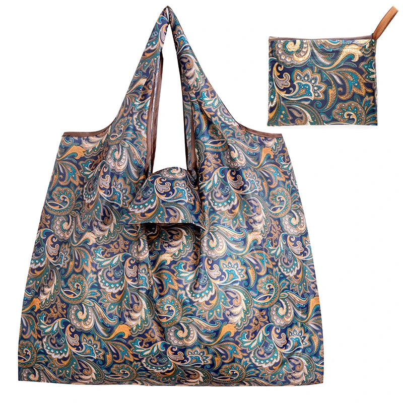 Personal Style Large Tote ECO Reusable Polyester Portable Shoulder Women's Handbags Folding Pouch Shopping Bag Storage