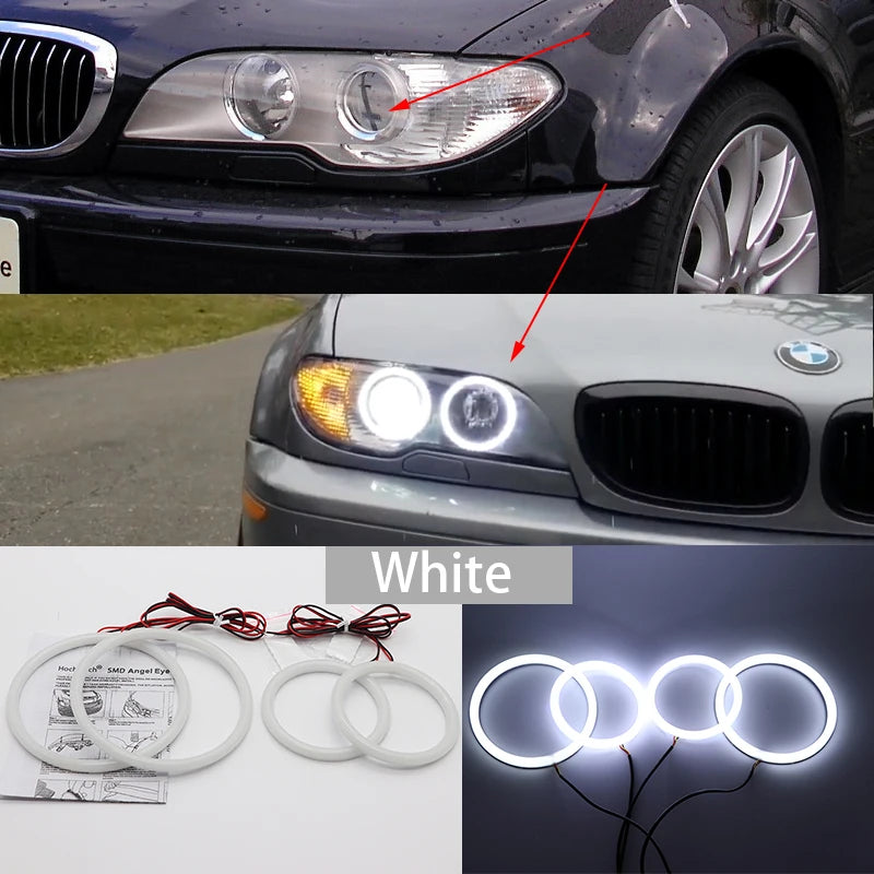 For BMW 3 Series E46 Sedan Touring Wagon Coupe Compact 1998-2005 WHITE LED Headlight Angel Demon Eyes Kit Angel Eyes Light