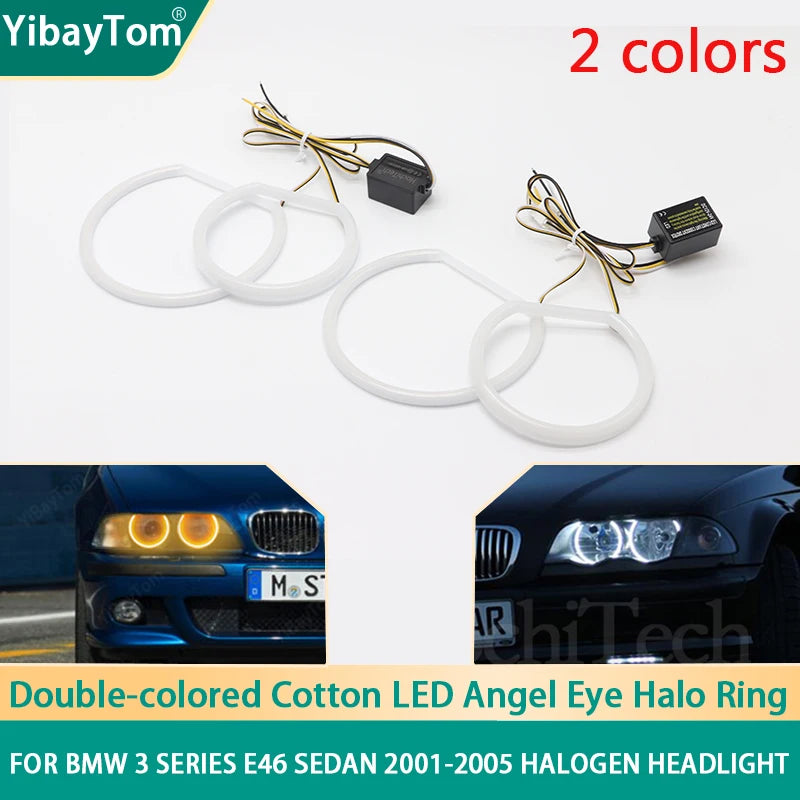 131mm+146mm SMD Cotton LED Angel Eye Ring Kit For For BMW 3 Series E46 Sedan 2001-2005 Gen Headlight Without Projector