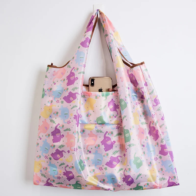Personal Style Large Tote ECO Reusable Polyester Portable Shoulder Women's Handbags Folding Pouch Shopping Bag Storage