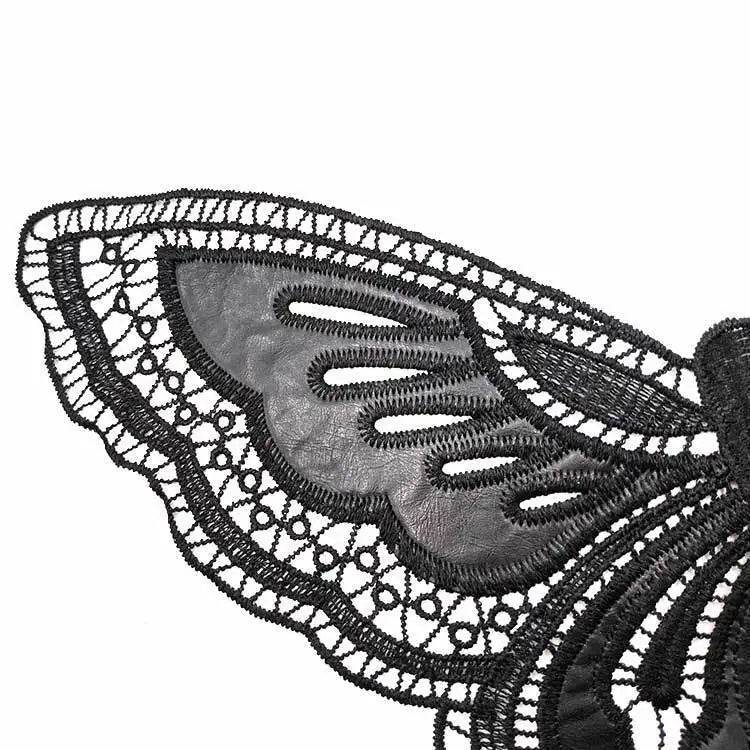 Black PU Lace Fabric Butterfly Pattern Embroidery Collar Neckline Trims Sewing Applique Sewing Guipure Dress Skirts Lace Decor - P12 Hub Europe