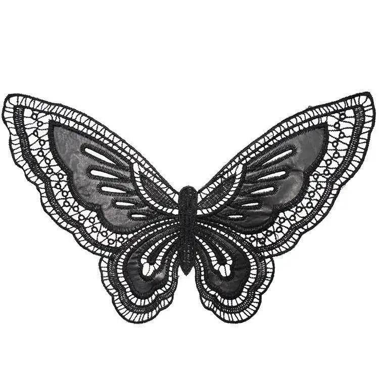 Black PU Lace Fabric Butterfly Pattern Embroidery Collar Neckline Trims Sewing Applique Sewing Guipure Dress Skirts Lace Decor - P12 Hub Europe