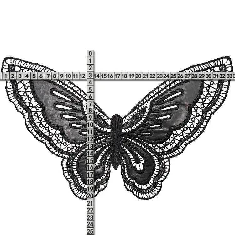 Black PU Lace Fabric Butterfly Pattern Embroidery Collar Neckline Trims Sewing Applique Sewing Guipure Dress Skirts Lace Decor - P12 Hub Europe