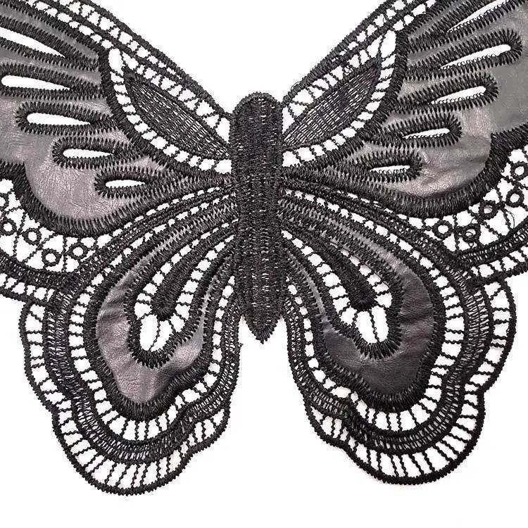Black PU Lace Fabric Butterfly Pattern Embroidery Collar Neckline Trims Sewing Applique Sewing Guipure Dress Skirts Lace Decor - P12 Hub Europe