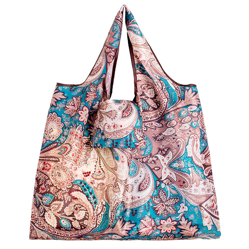 Personal Style Large Tote ECO Reusable Polyester Portable Shoulder Women's Handbags Folding Pouch Shopping Bag Storage
