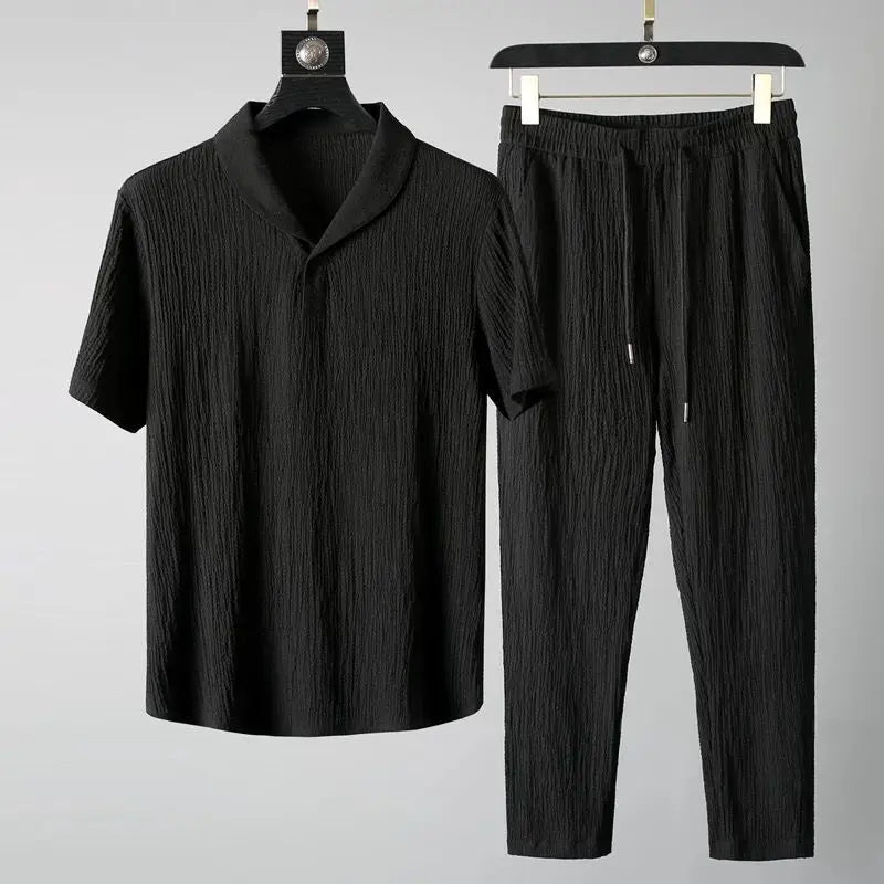 (Shirt + trousers)2025 summer men fashion classic shirt men's business casual fashion shirts men A set of clothes size M-4XL